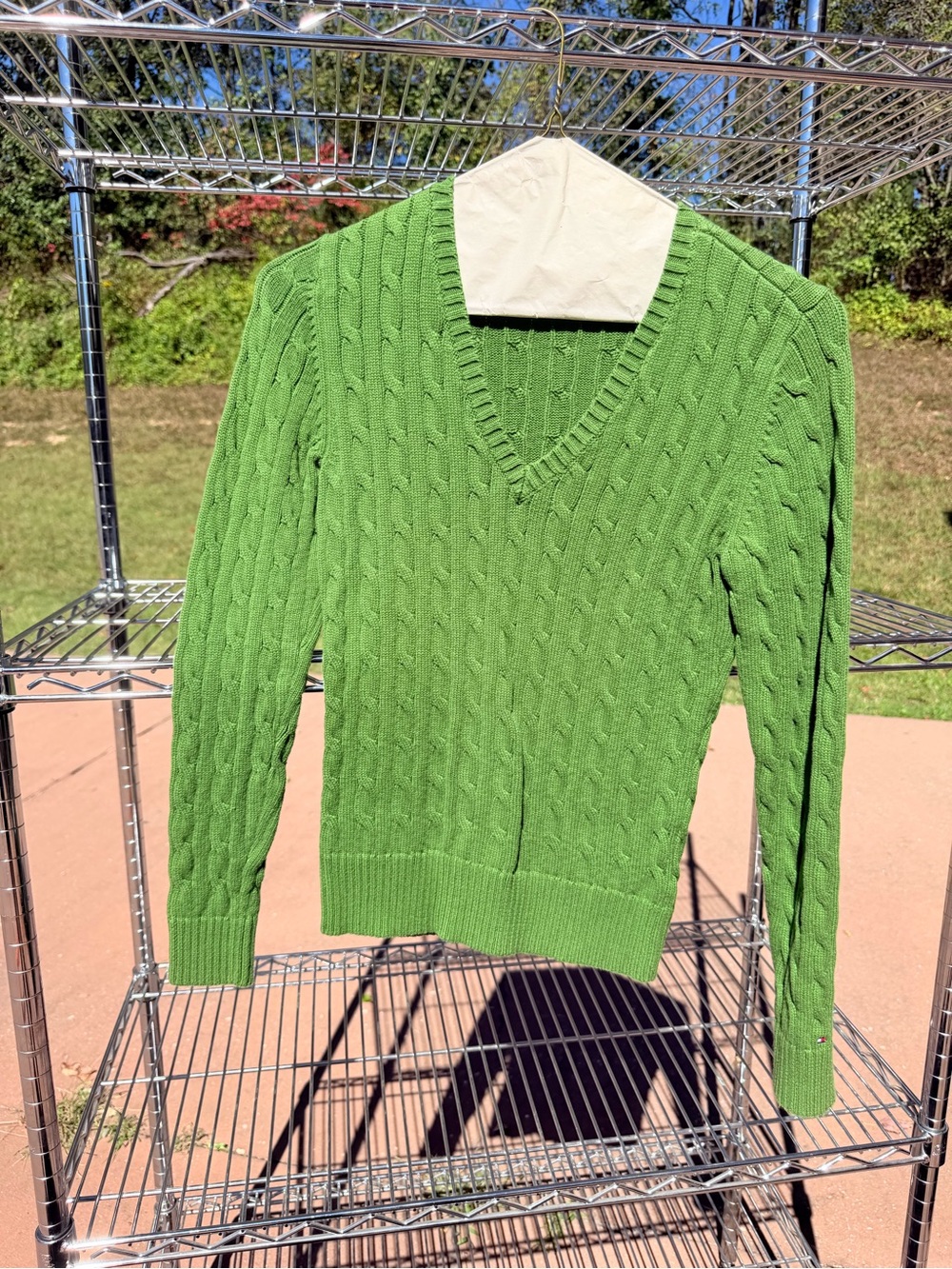 Tommy Hilfiger Bright Green Cable-Knit V-Neck Sweater - Women